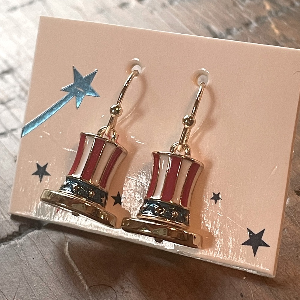 Patriotic Red, White and Blue, Top Hat Earrings